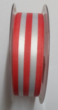 Satinband - Streifen, weiß/rot
